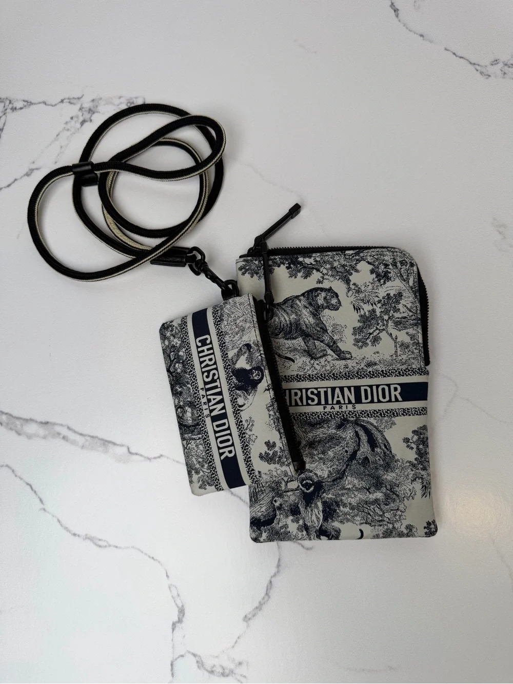Dior Toile de Jouy Navy and White Crossbody Pouch with Card Case